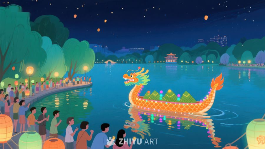 夜景龙舟赛与河畔灯笼会 409
