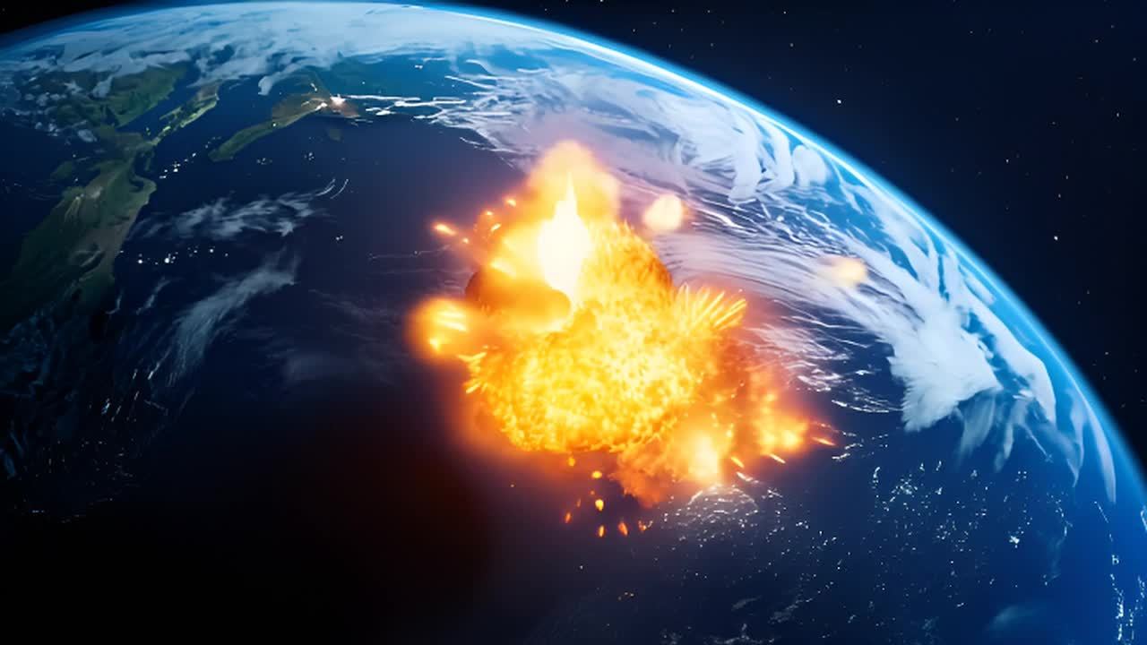 一个巨大的小行星撞击地球，引发了剧烈的爆炸，爆炸产