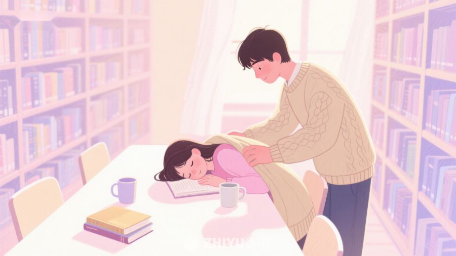 图书馆中温馨一幕：男生为女生盖上毛毯 351