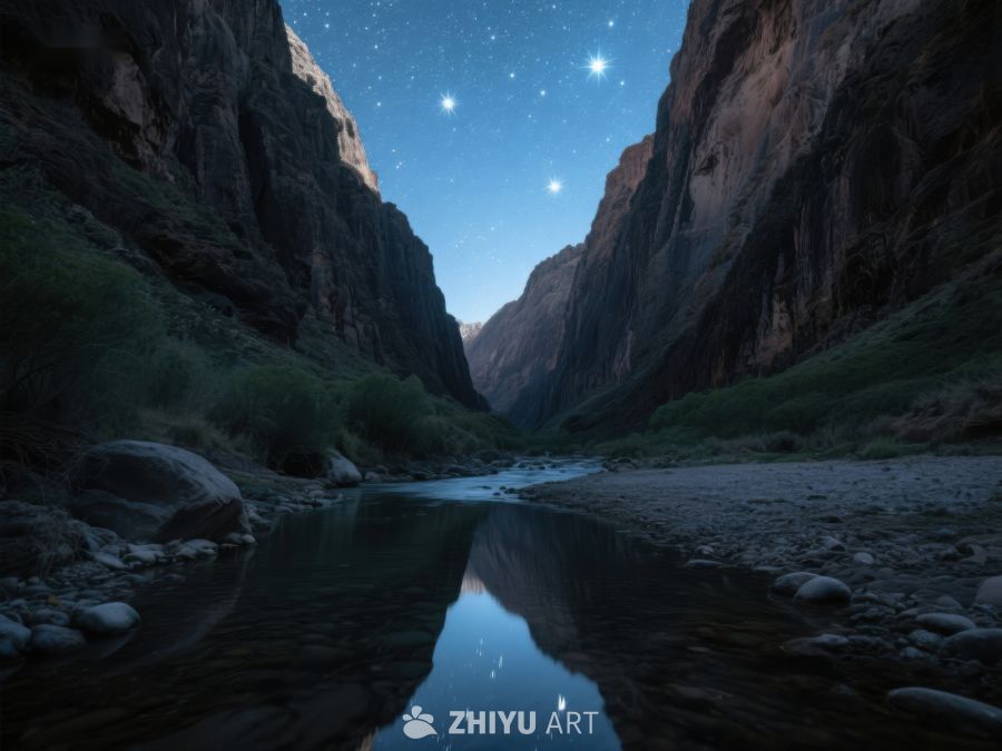 星夜峡谷河流倒影 214