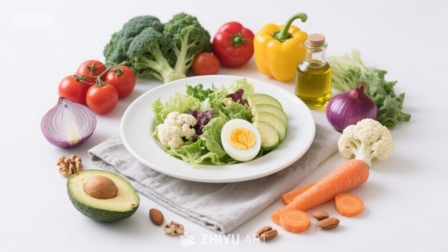 新鲜蔬菜沙拉与食材摆拍