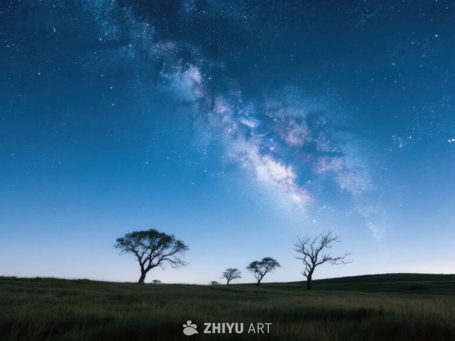夜空银河下的孤树剪影 367