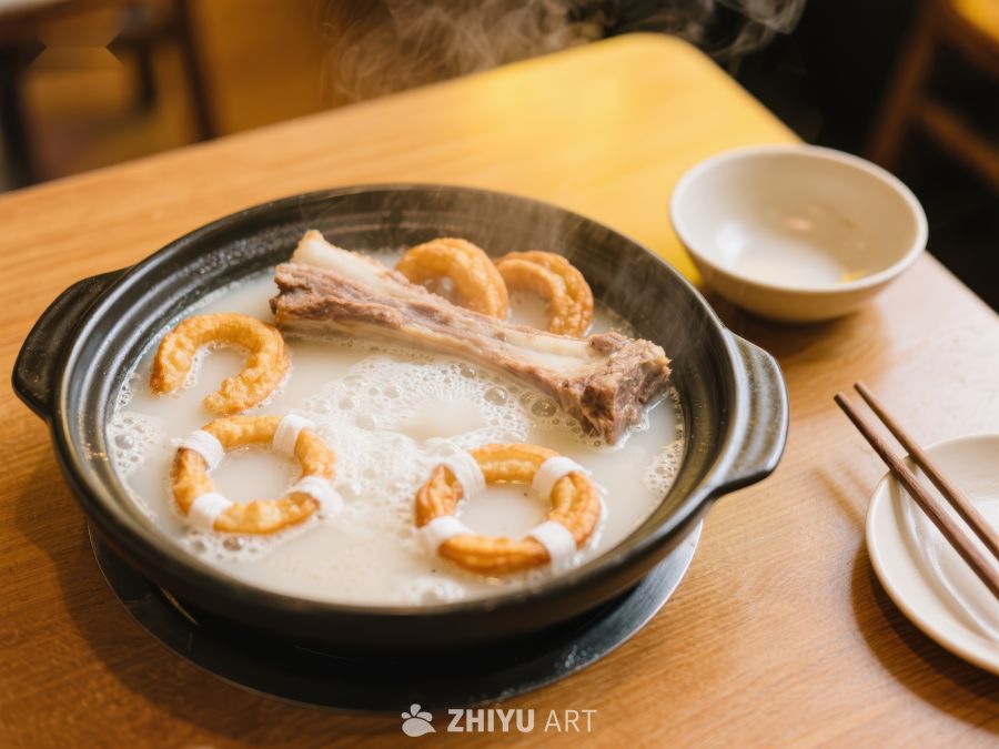 热气腾腾的骨汤配油条 491