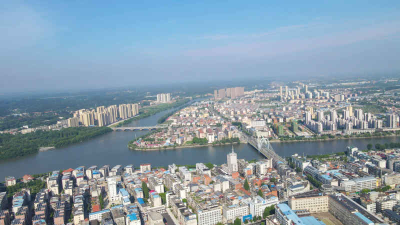  航拍湖北随州城市厥水河运水风光