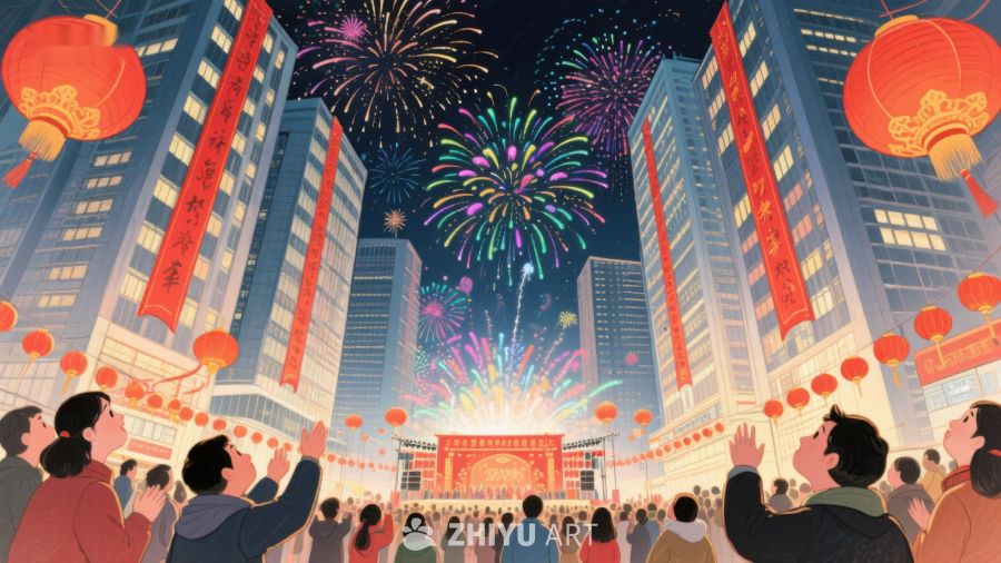 城市夜景中的烟花与庆祝 2