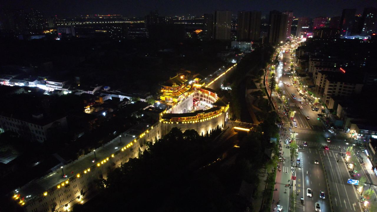 河南洛阳城市夜景航拍