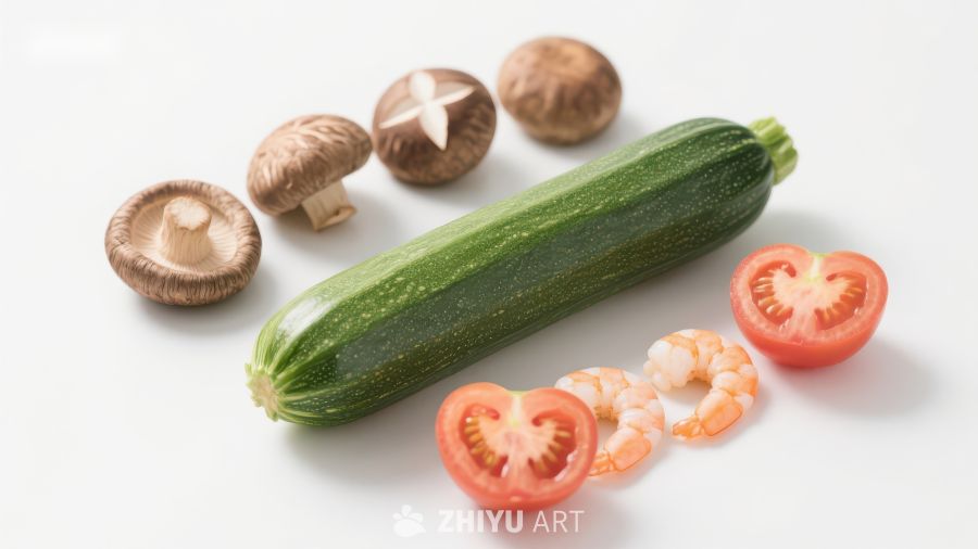 新鲜蔬菜与虾仁的组合