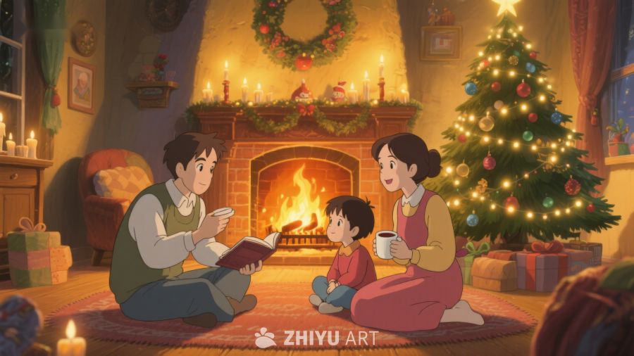 温馨圣诞夜，家人共读故事 278