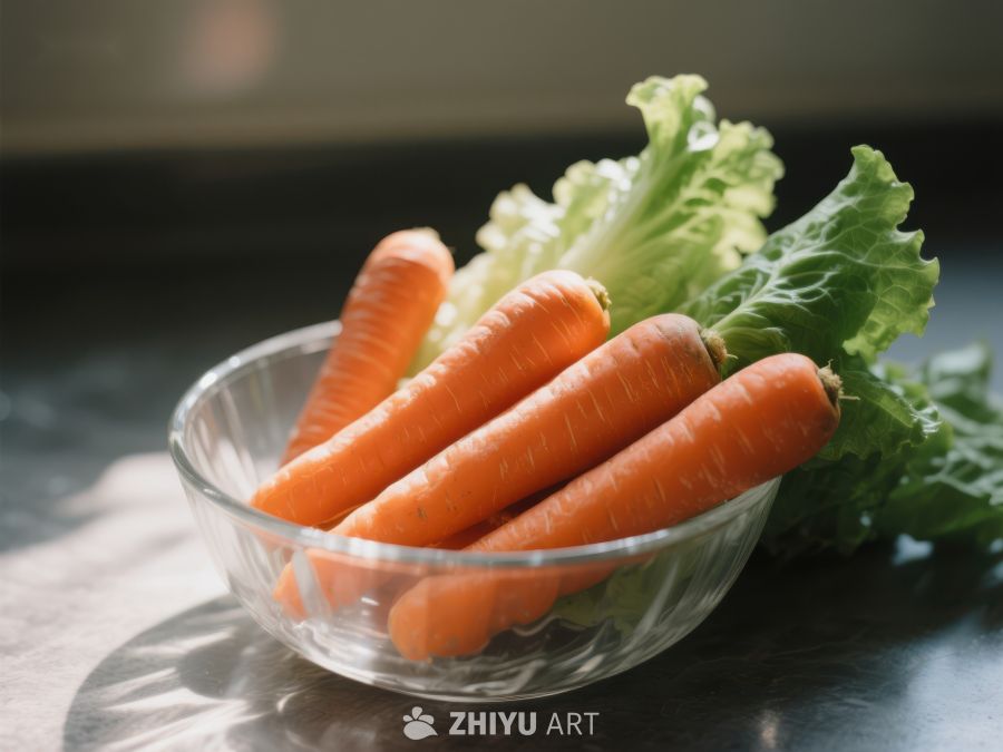 新鲜胡萝卜与生菜置于玻璃碗中 224