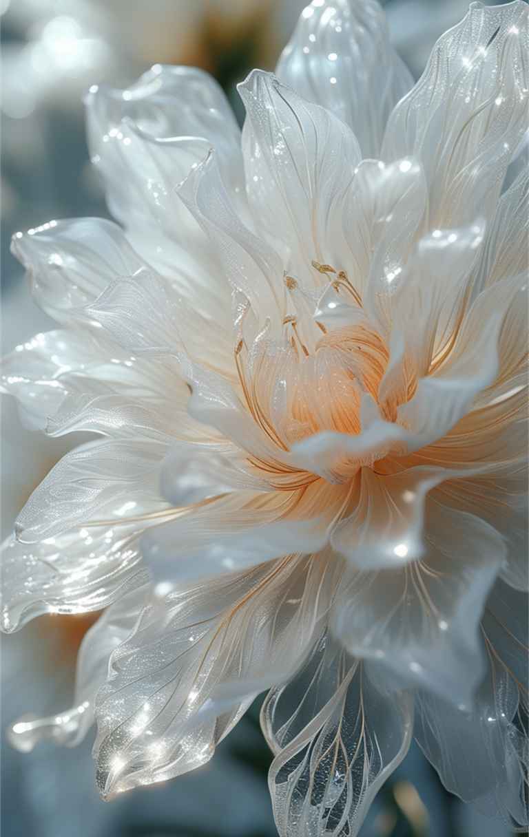 一朵白色艺术花，花瓣透明如水晶 1