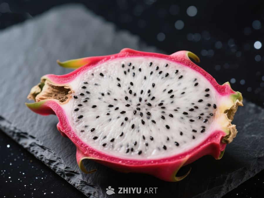 切开的火龙果展示其独特纹理 412