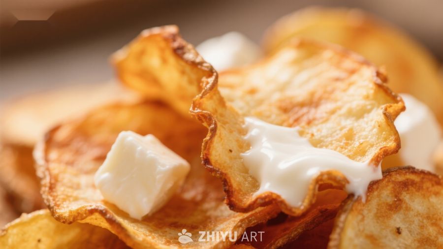 薯片配酸奶油，美味零食特写