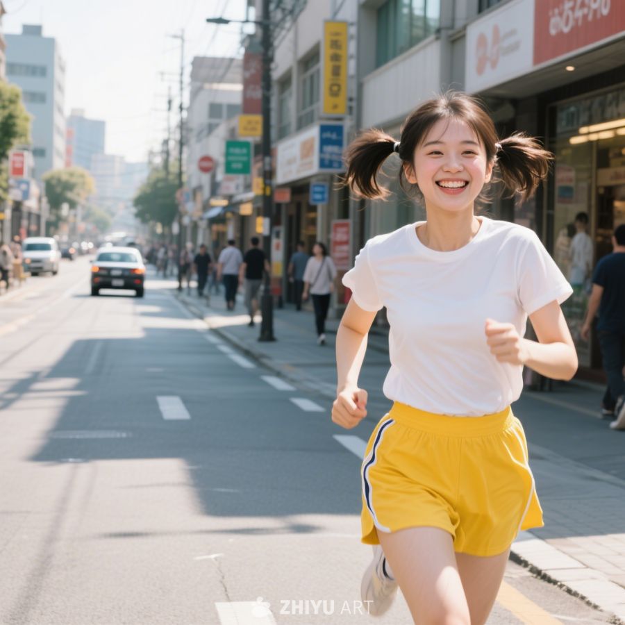 运动跑步图片、慢跑、马路上跑步女