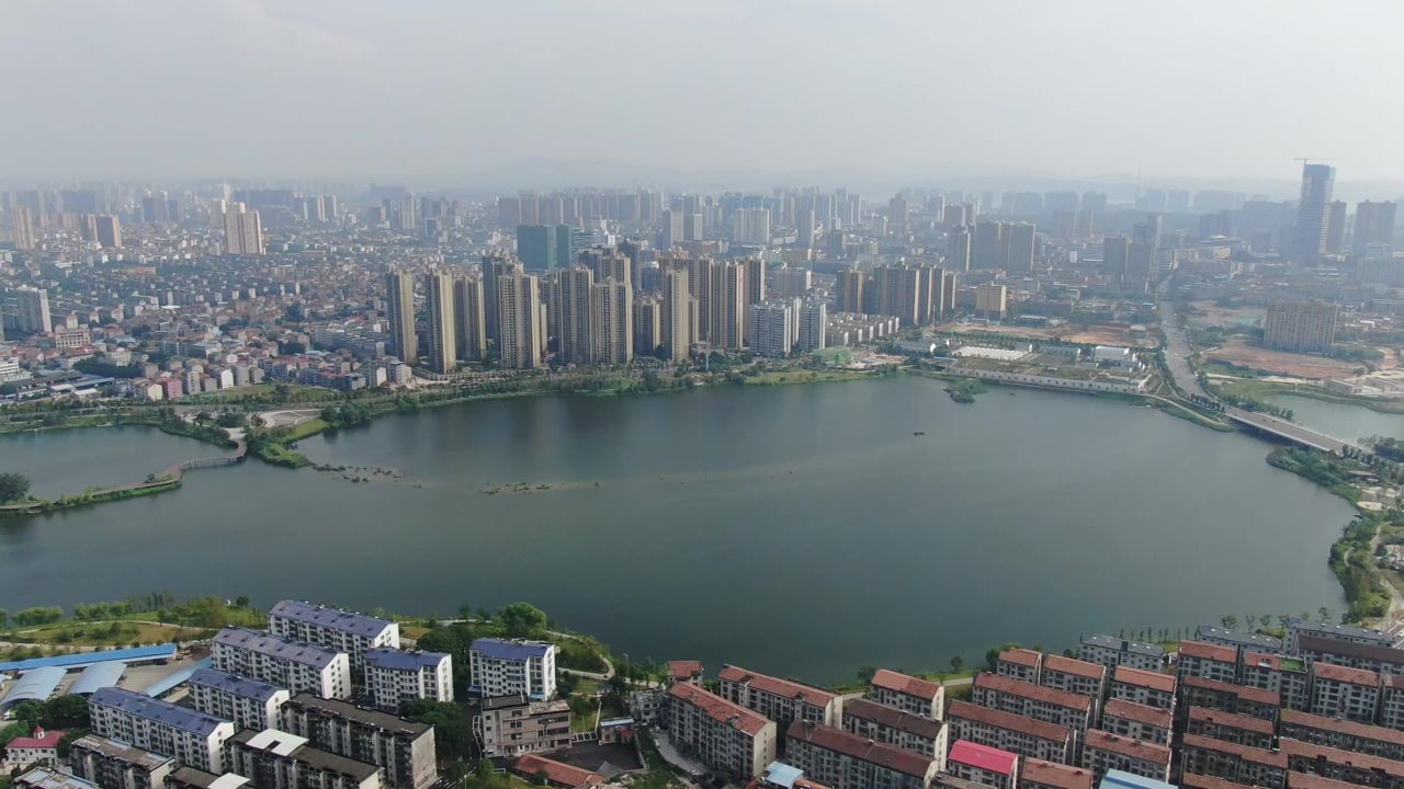 湖南岳阳城市风光航拍 