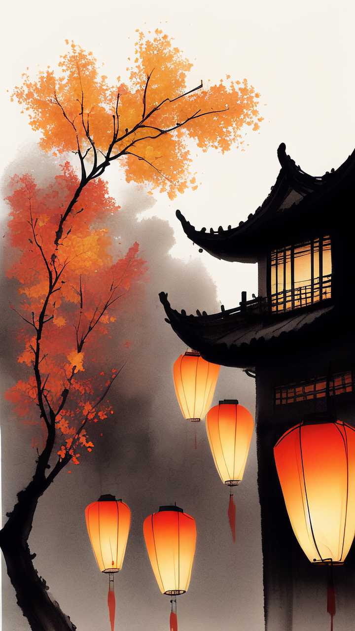 唯美中元节河灯原创插画素材背景
