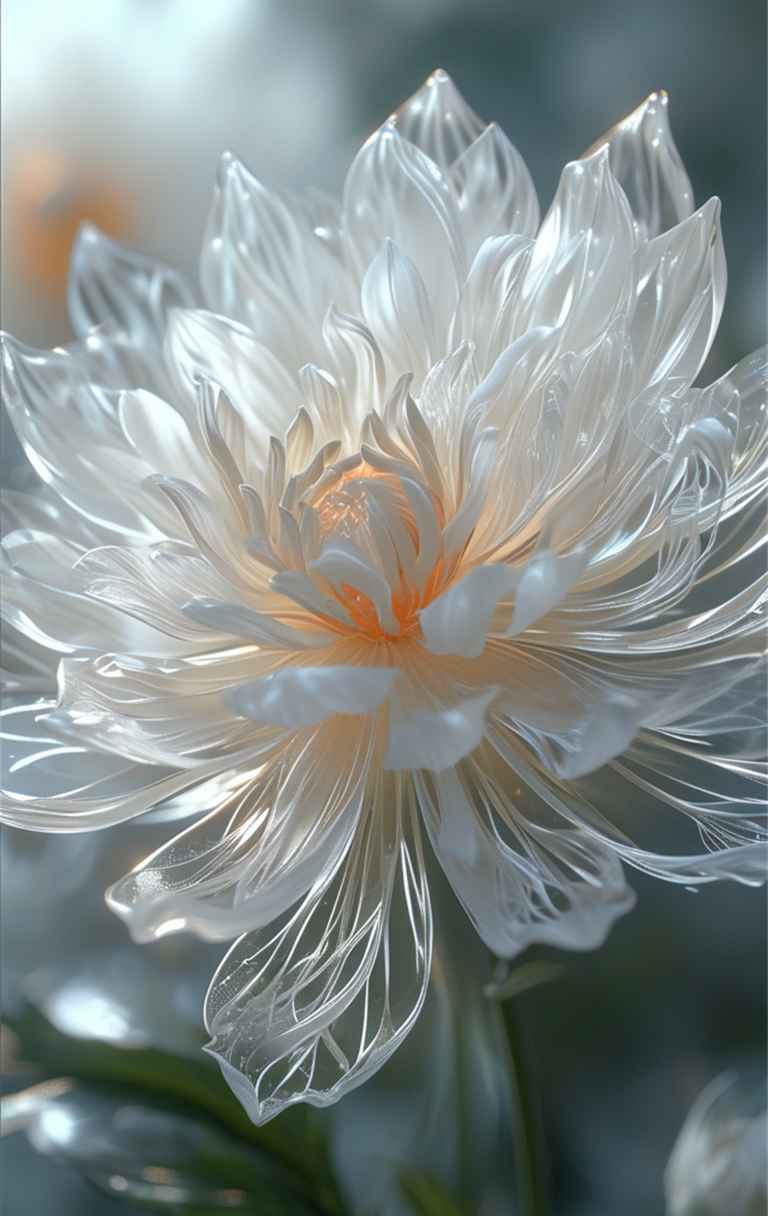 一朵白色艺术花，花瓣透明如水晶 8