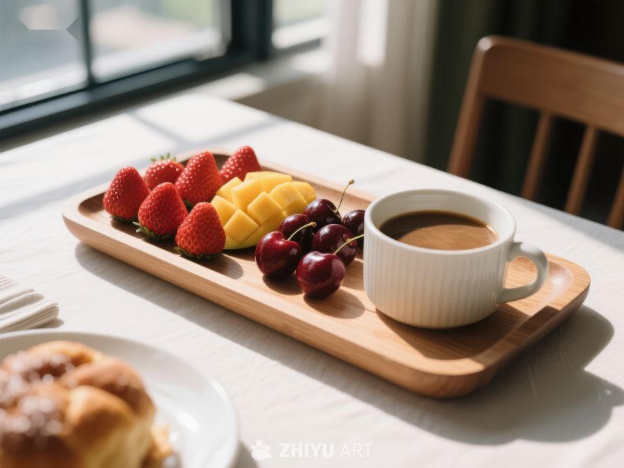 早餐托盘：水果与咖啡的完美搭配 700
