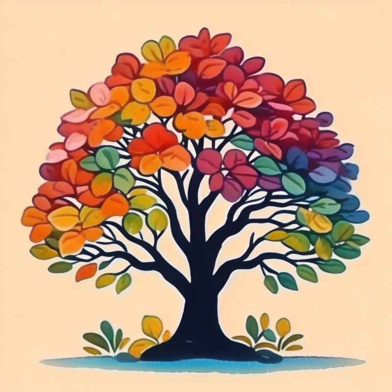五颜六色的树有花有叶插画元素 1