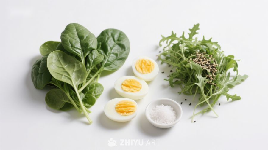 新鲜蔬菜与煮鸡蛋食材摆拍