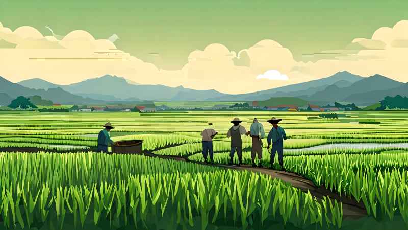 稻田和农作物中的农民绿色范例风格插画 10