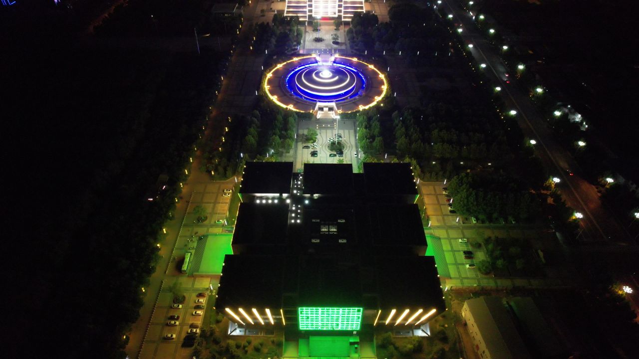 河北沧州城市夜景灯光航拍
