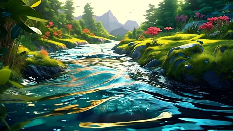一条小溪蜿蜒流过水面 3