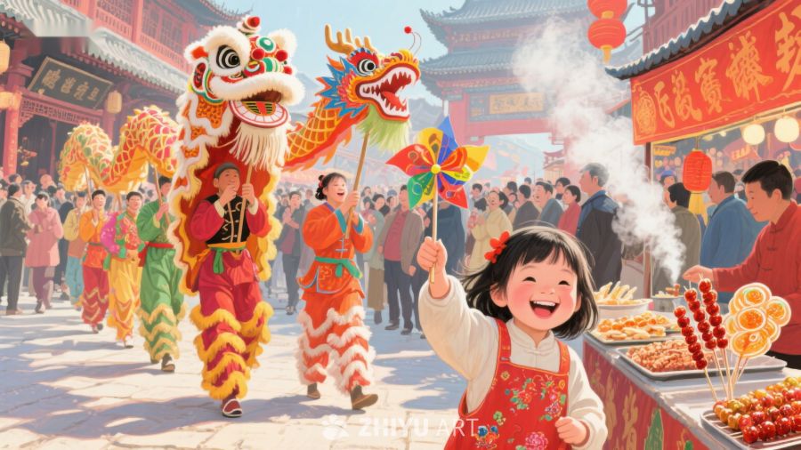 欢庆春节，舞龙表演与美食盛宴 372
