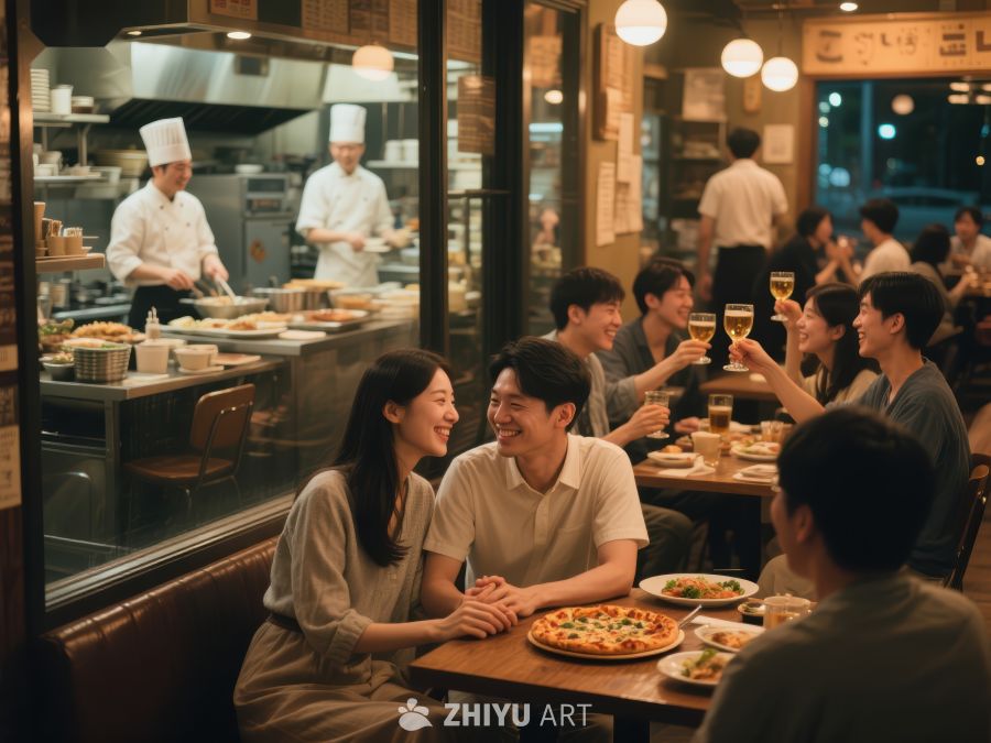 餐厅内温馨用餐，厨师忙碌备菜 24