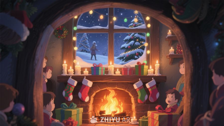 温馨圣诞夜，炉火旁的欢乐时光 308