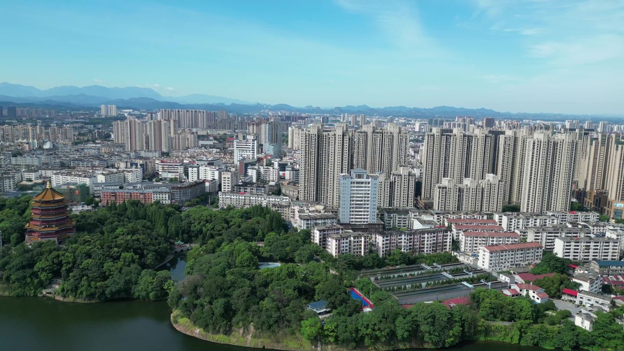 航拍鹰潭公园北极阁地标建筑