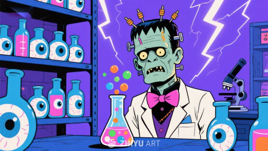 实验室中的绿色怪物科学家