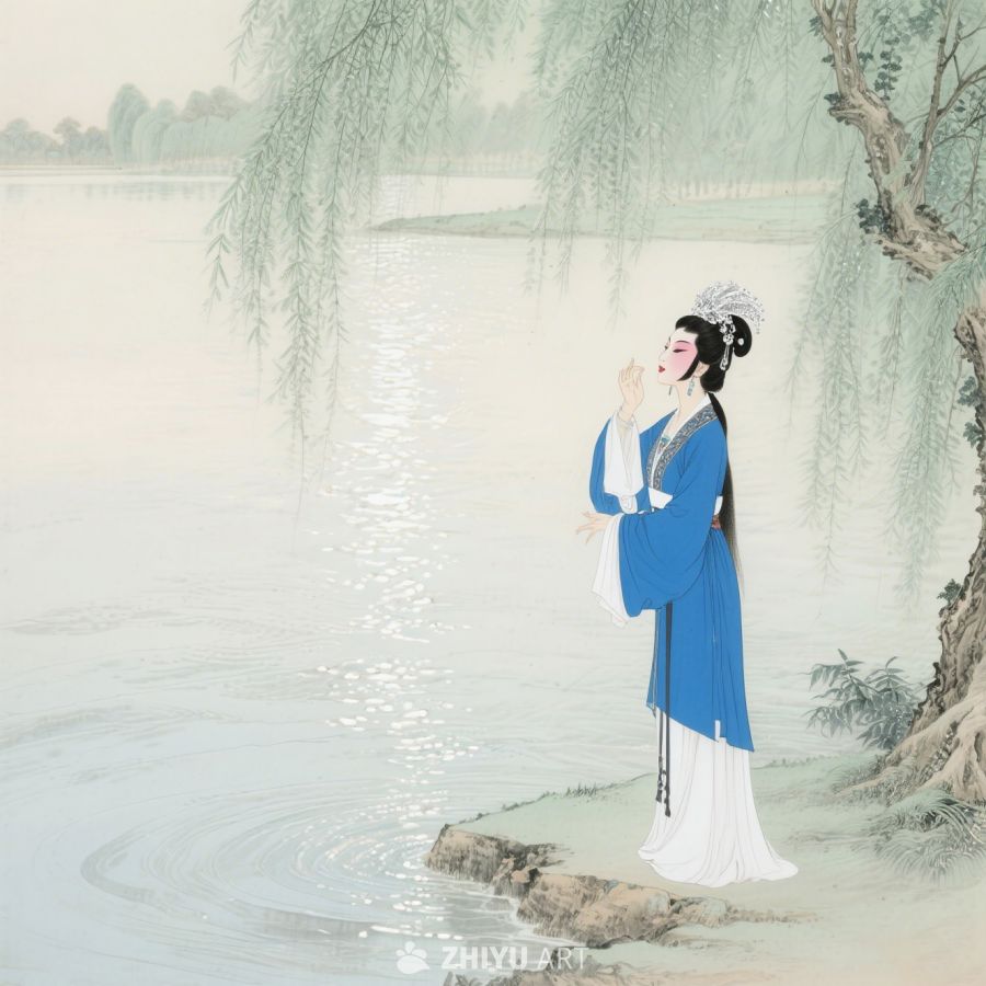 传统工笔风格画、古诗画、复古古装古代女