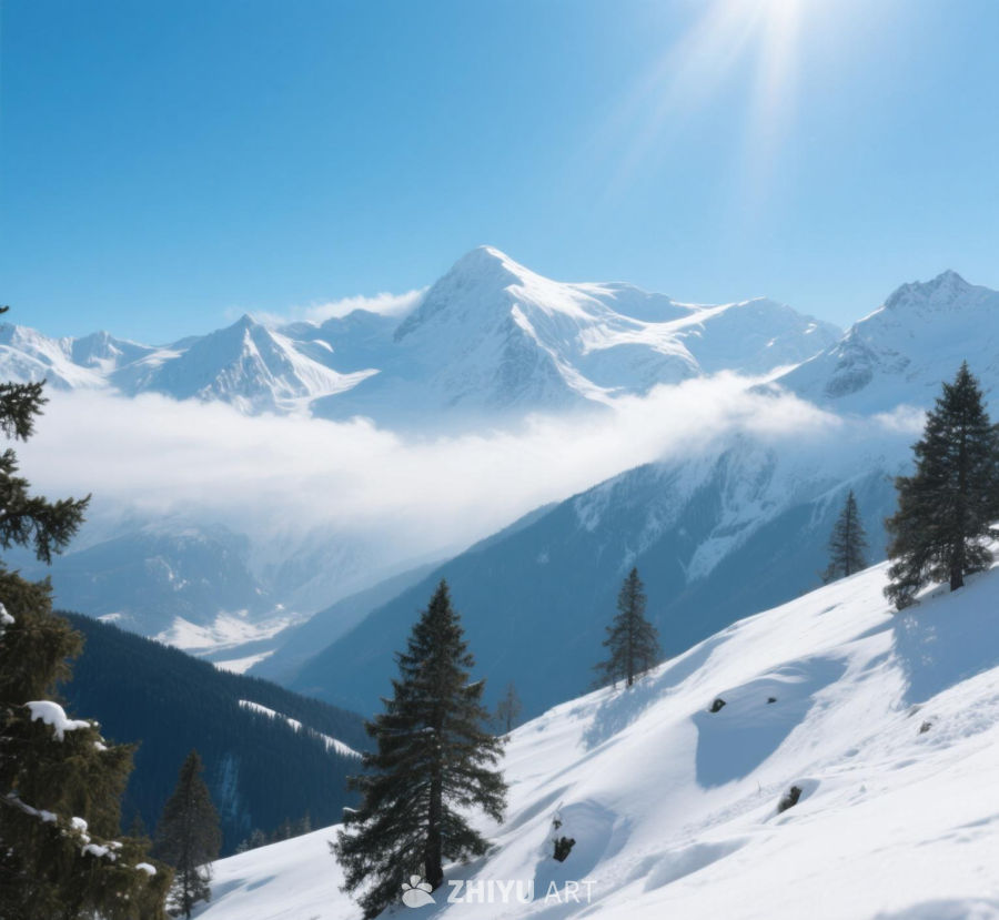 白雪皑皑的群山在天空中的全景