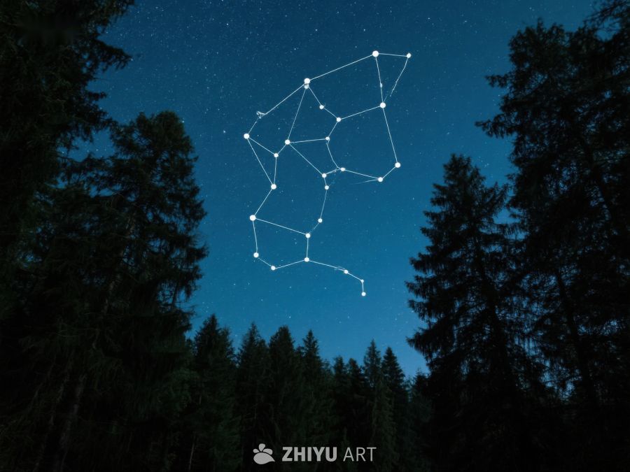 夜空中的星座与森林剪影 449