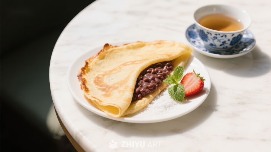 甜豆馅饼配茶，清新美味