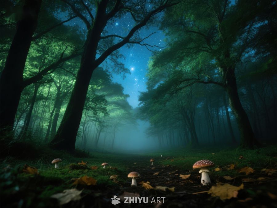夜幕森林中的蘑菇与星光 470