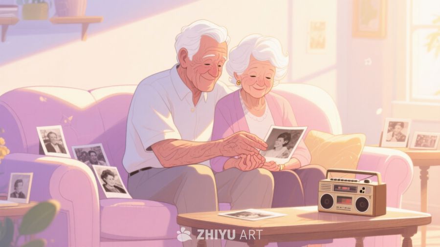 温馨时刻：老夫妇共赏旧照片 438