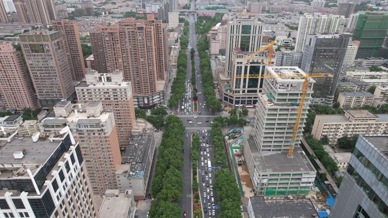 河北石家庄城市风光交通车辆航拍