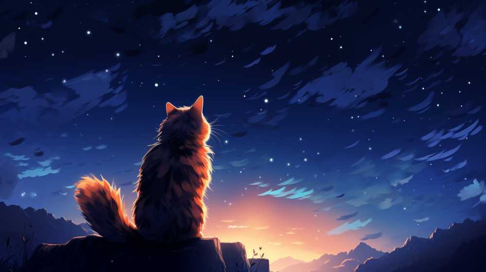 夜色下猫猫插画