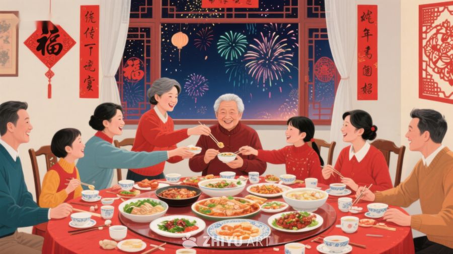 家庭围坐共庆团圆年夜饭 64