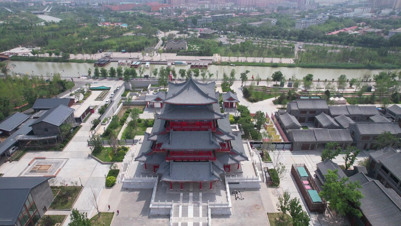 河北沧州城市风光地标建筑航拍  
