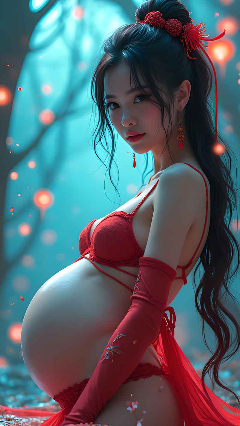 森林红色美女衣服写来艺术 8