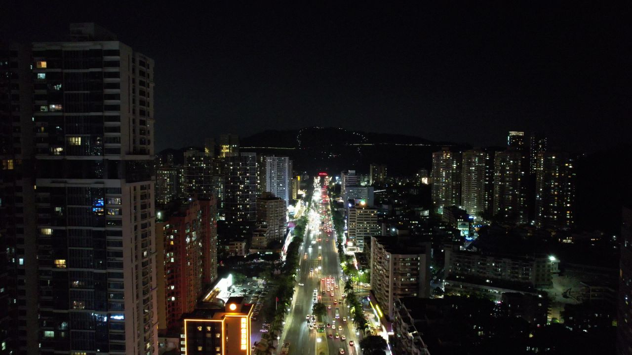 广东珠海城市夜景交通航拍