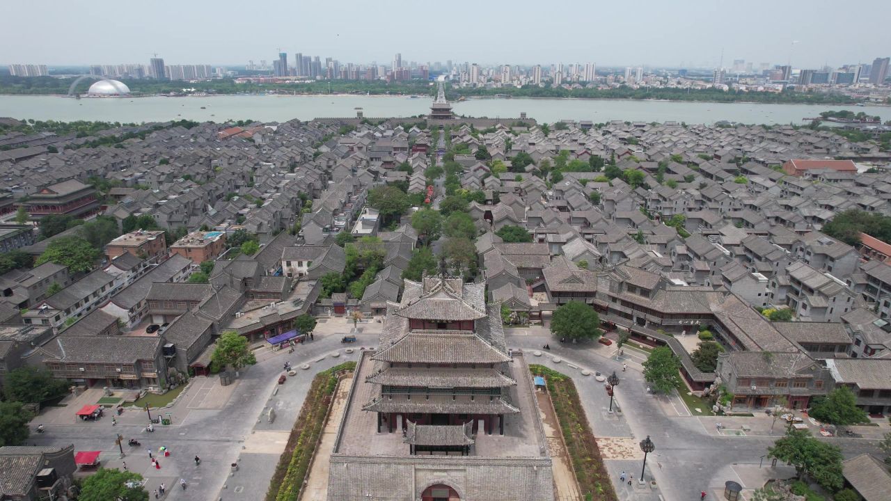山东聊城城市风光地标建筑航拍 