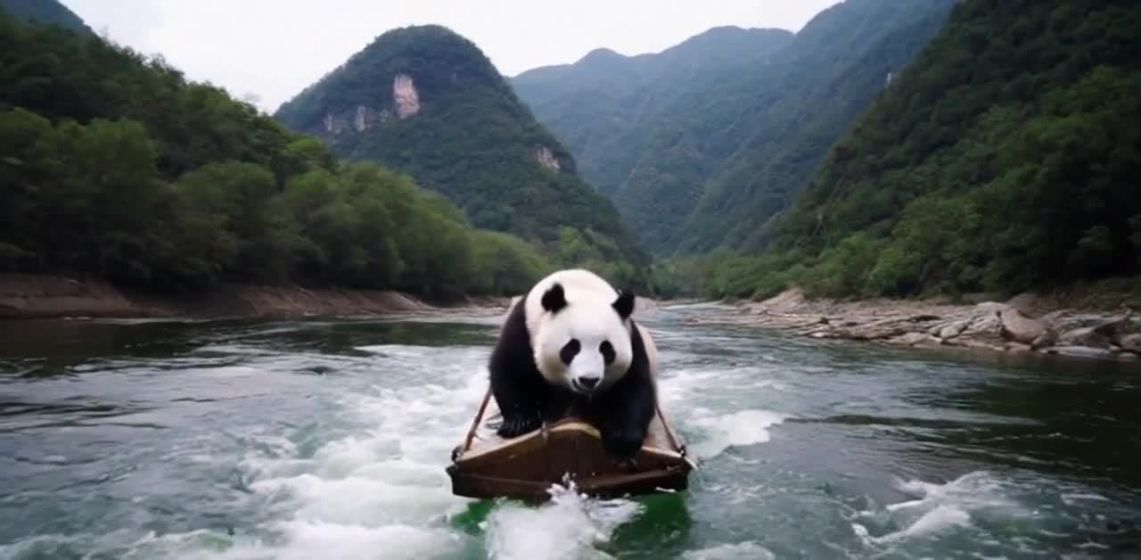 熊猫竹筏漂流山水间冒险记