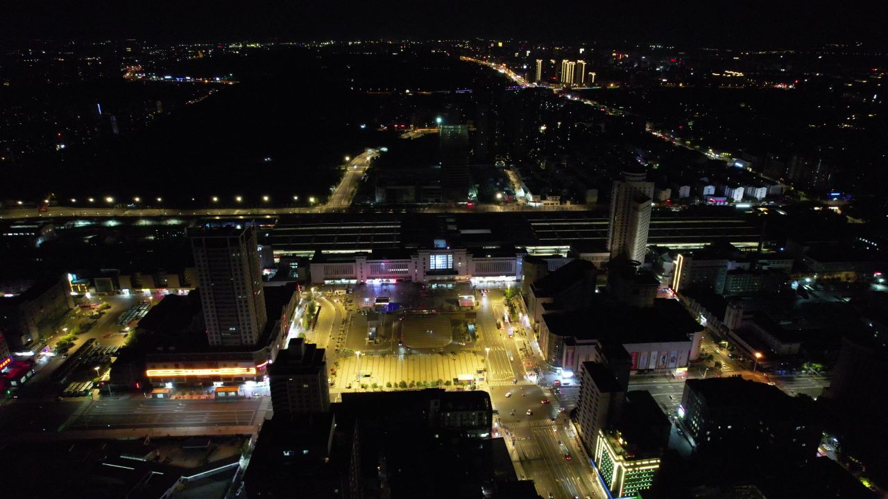 江苏徐州城市夜景灯光航拍 