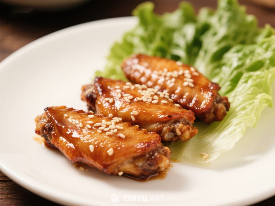 芝麻鸡翅配生菜