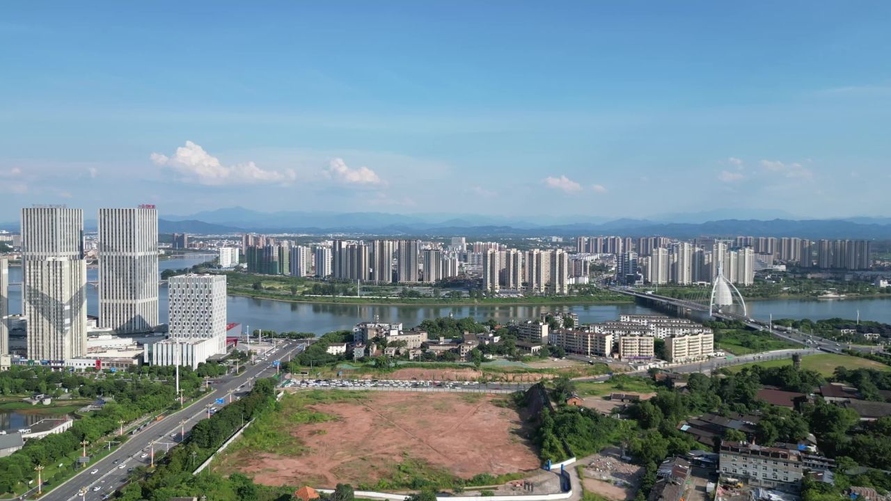 航拍江西上饶陆羽公园