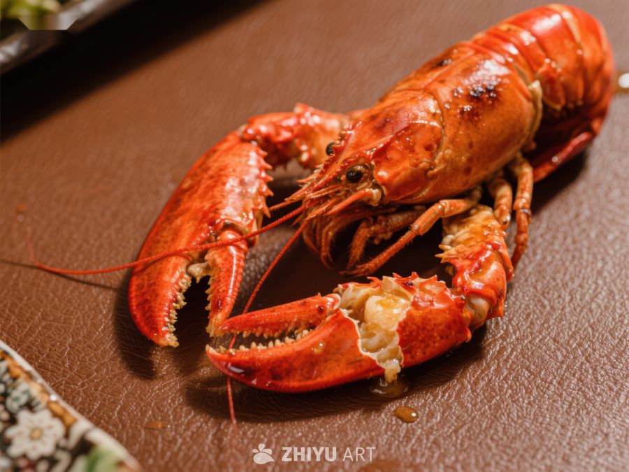 鲜红烤制龙虾特写