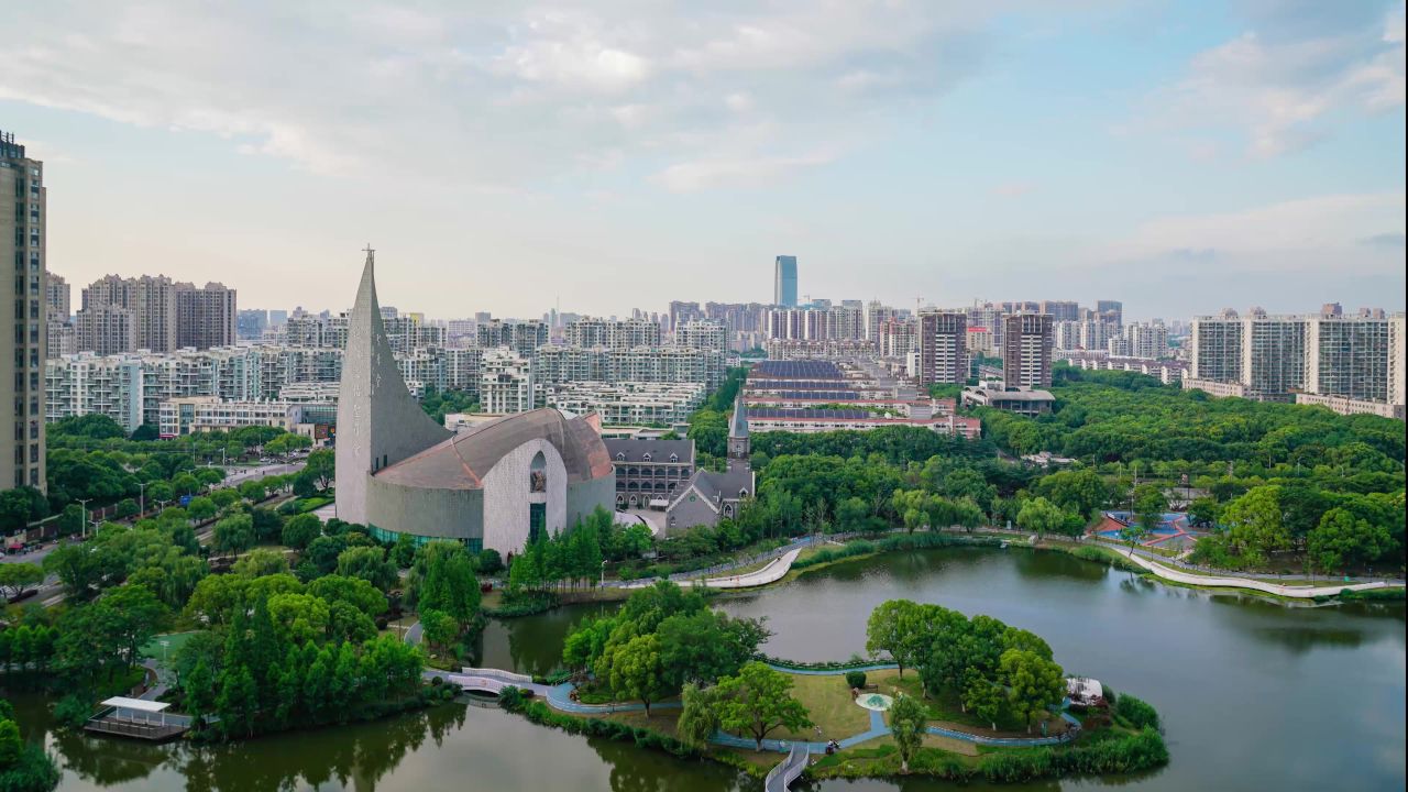 4K昆山好人公园日落延时摄影